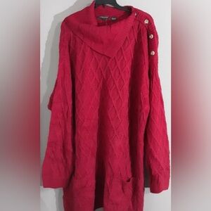 JEANNE PIERRE Red Draped Cowl Neck Boyfriend Sweater w/Button Details, Sz 2X!